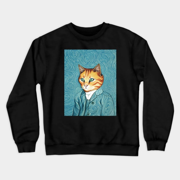 Vincent cat Gogh - Funny, Cat, Portrait, Gift Idea, Shirt, portrait, Vincent van Gogh, starry night, the scream, meme, kitty, kitten, tiktok, instagram, Crewneck Sweatshirt by Fanboy04